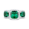 Thumbnail Image 3 of Cushion-Cut Lab-Created Emerald & White Lab-Created Sapphire Three-Stone Ring Sterling Silver