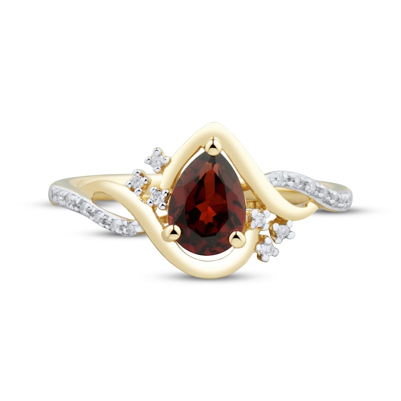Main Image 3 of Pear-Shaped Garnet & Diamond Ring 1/20 ct tw 10K Yellow Gold