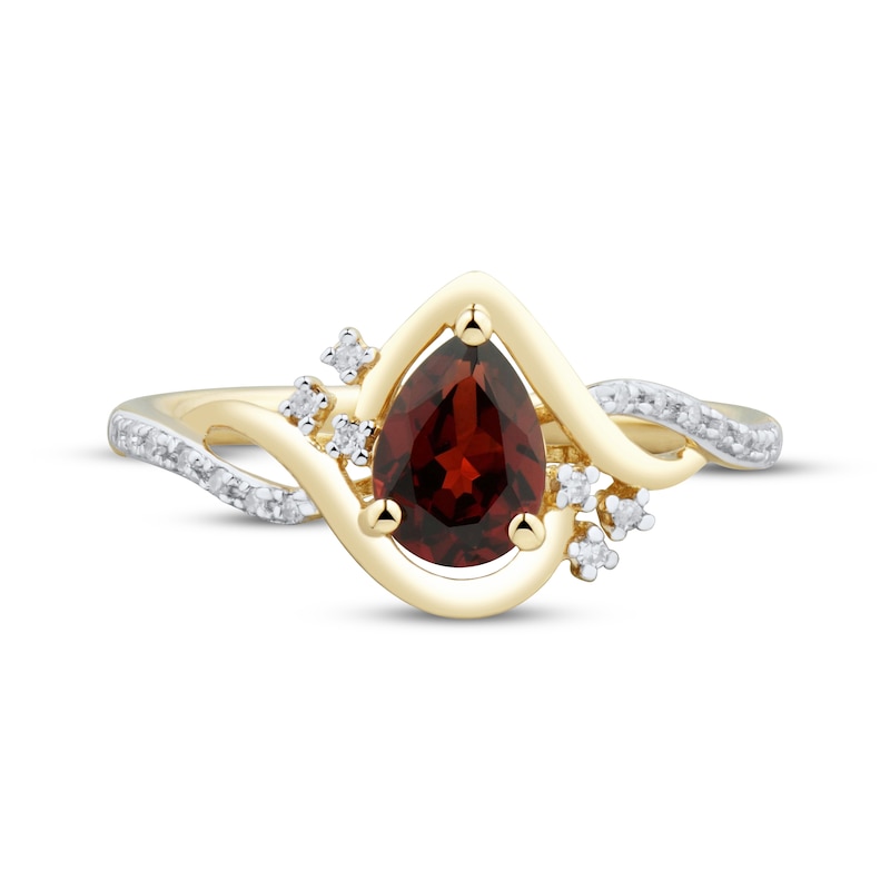 Pear-Shaped Garnet & Diamond Ring 1/20 ct tw 10K Yellow Gold