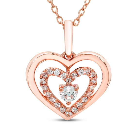 Diamond Double Heart Necklace 1/4 ct tw 10K Rose Gold 18
