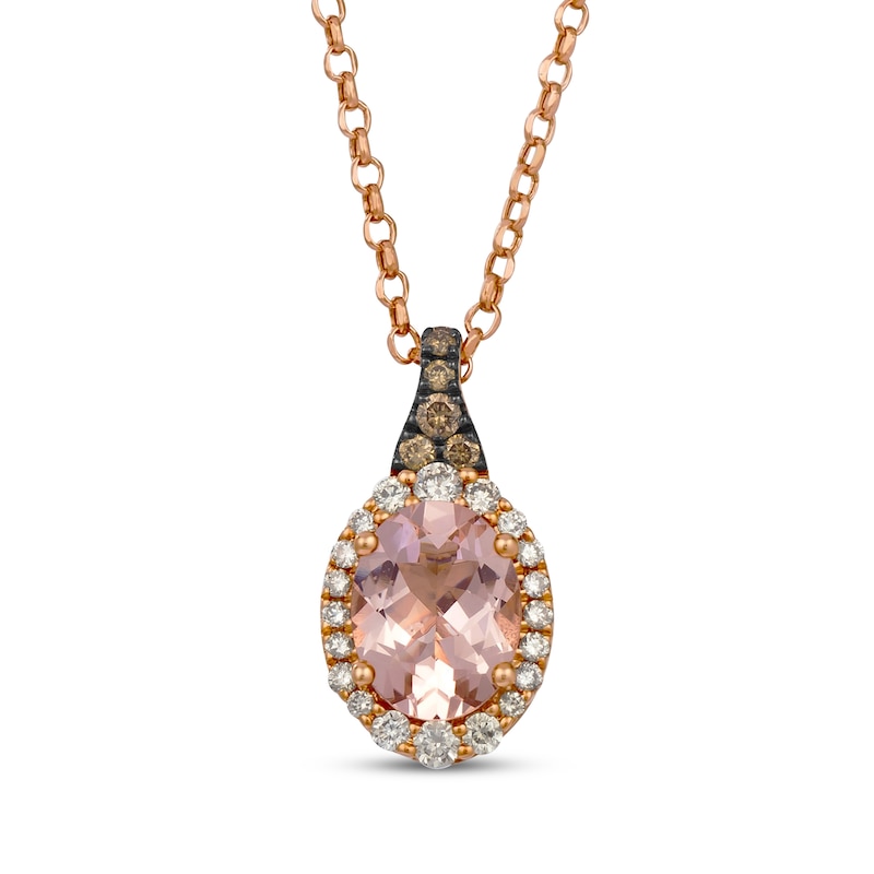 Main Image 1 of Le Vian Oval-Cut Morganite Necklace 1/3 ct tw Diamonds 14K Strawberry Gold 19&quot;