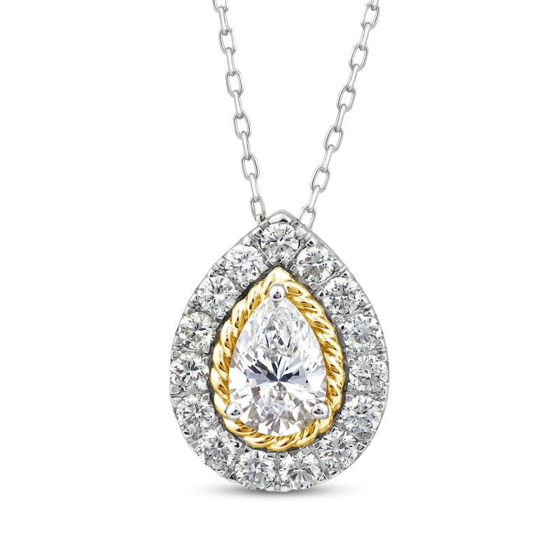 Threads of Love Pear-Shaped Lab-Created Diamond Halo Necklace 1-1/2 ct tw 14K Two-Tone Gold 18"