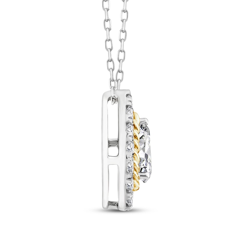 Threads of Love Pear-Shaped Lab-Created Diamond Halo Necklace 1-1/2 ct tw 14K Two-Tone Gold 18"