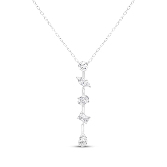 All You Are Multi-Shape Lab-Grown Diamond Five-Stone Drop Necklace 1 ct tw 14K White Gold 18"