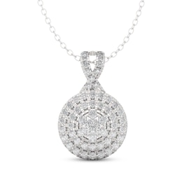 THE LEO Diamond Multi-Stone Circle Necklace 3/4 ct tw 14K White Gold 19"