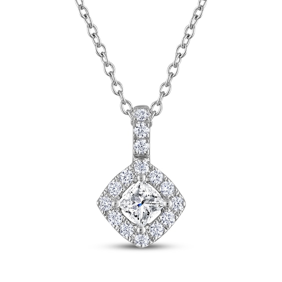 THE LEO Diamond Princess-Cut Halo Necklace 1/2 ct tw 14K White Gold 19"