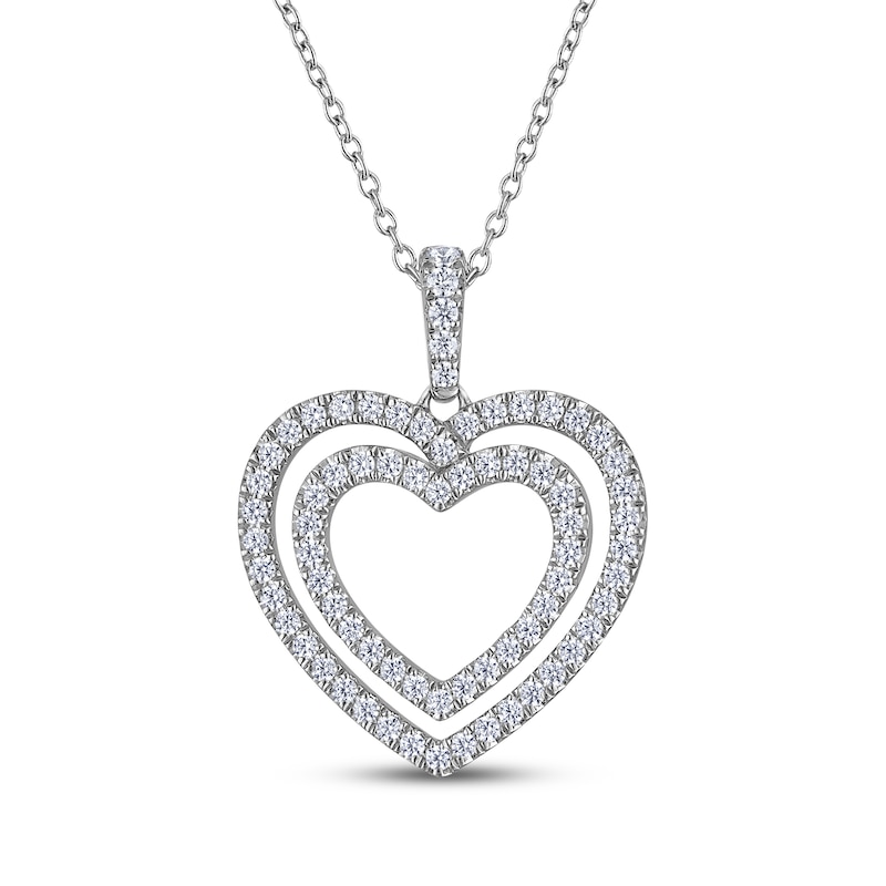 Main Image 1 of THE LEO Diamond Double Heart Outline Necklace 3/4 ct tw 14K White Gold 19&quot;