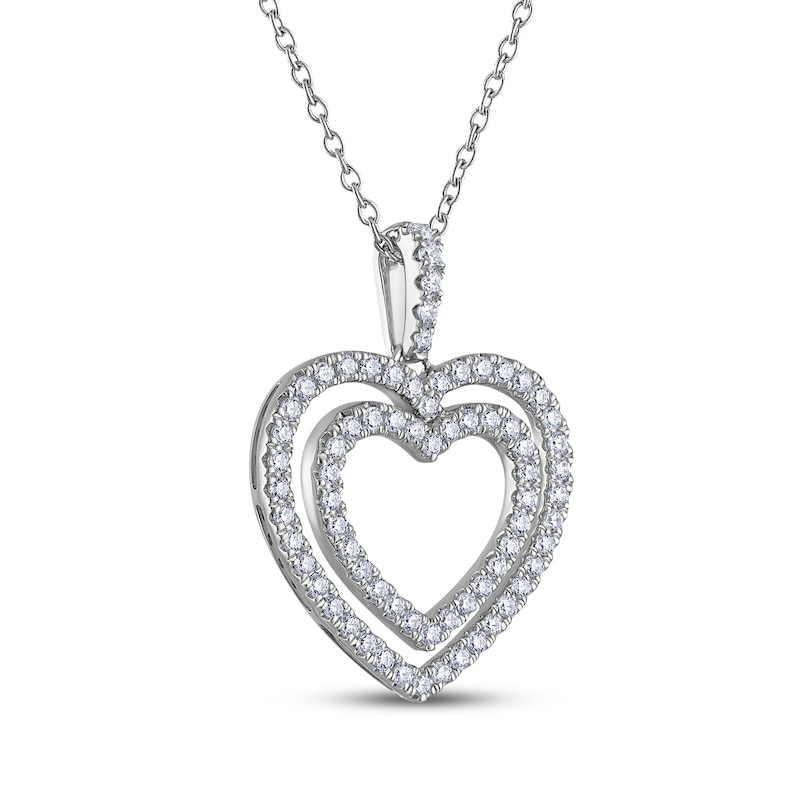 Main Image 2 of THE LEO Diamond Double Heart Outline Necklace 3/4 ct tw 14K White Gold 19&quot;