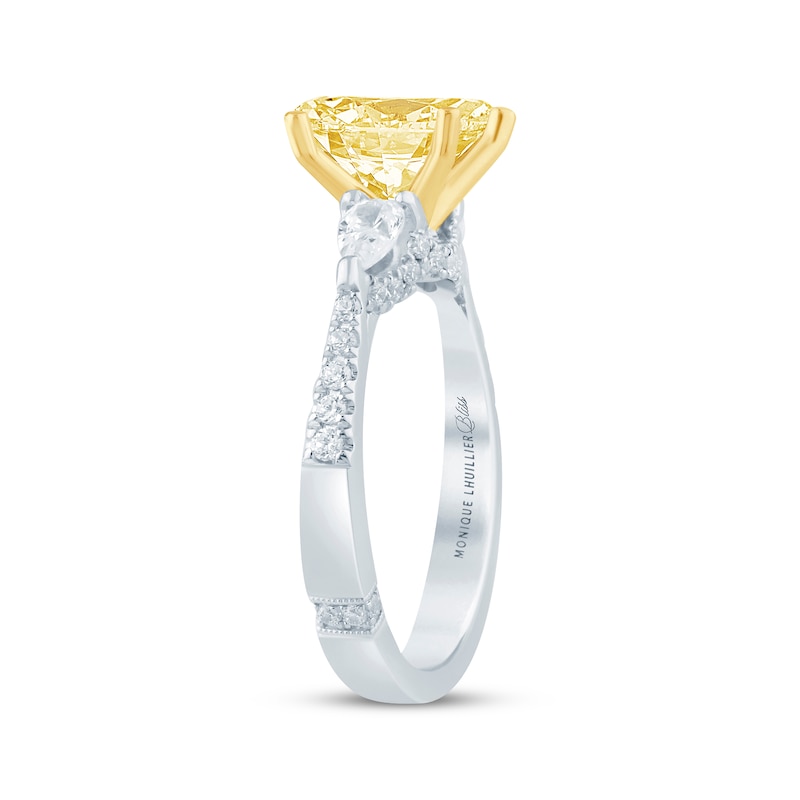 Main Image 2 of Monique Lhuillier Bliss Round-Cut Yellow & White Lab-Grown Diamond Engagement Ring 2 ct tw 18K White Gold
