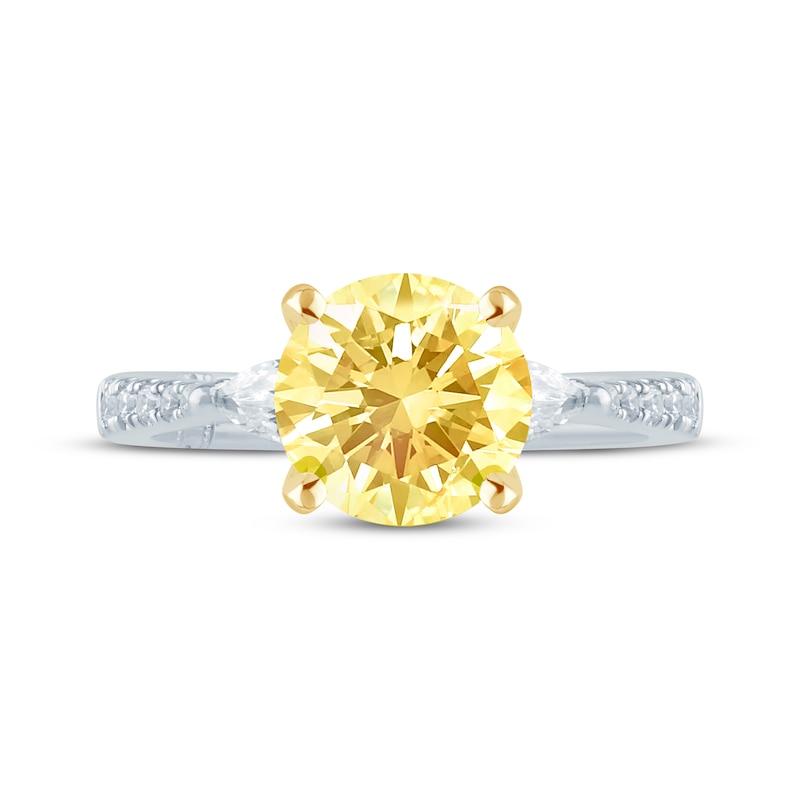 Main Image 4 of Monique Lhuillier Bliss Round-Cut Yellow & White Lab-Grown Diamond Engagement Ring 2 ct tw 18K White Gold