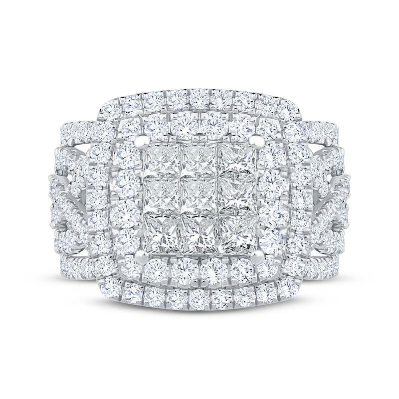 Main Image 3 of Now + Forever Princess-Cut Multi-Diamond Double Halo Engagement Ring 3 ct tw 10K White Gold