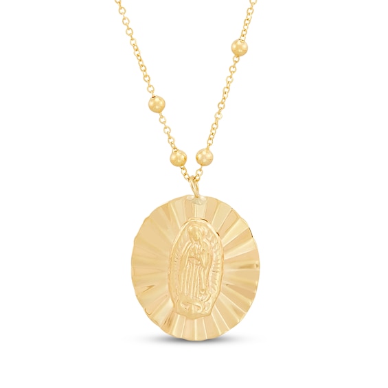 Diamond-Cut Virgin Mary Medallion Necklace 14K Yellow Gold 18"