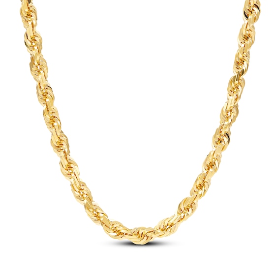 Glitter Rope Chain Necklace 6.5mm Solid 10K Yellow Gold 24"