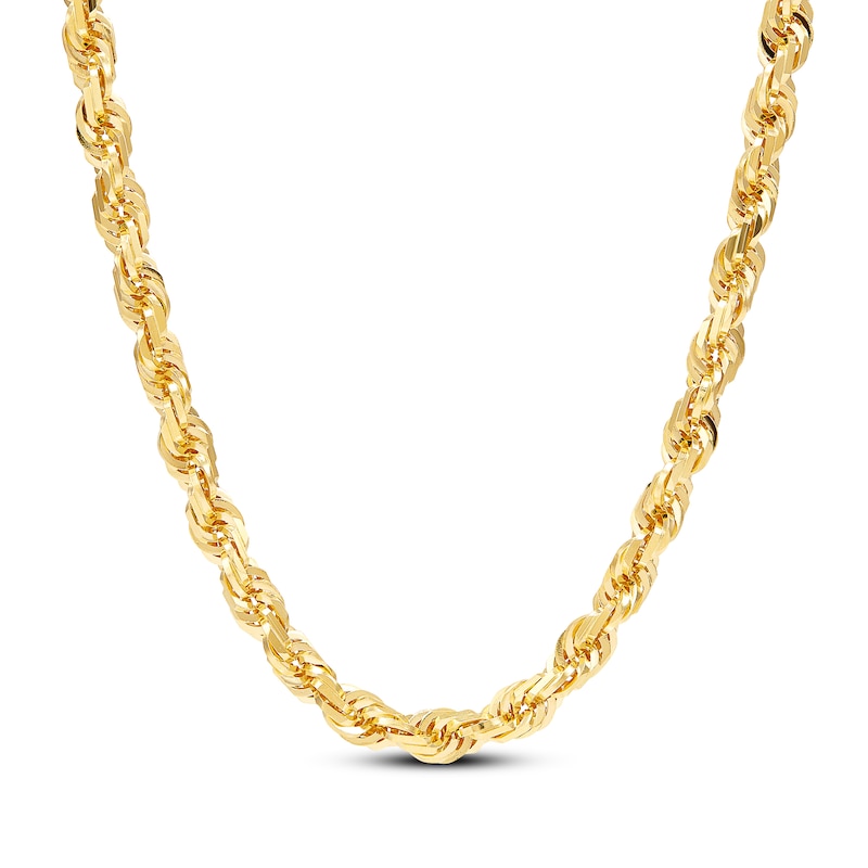 Main Image 1 of Glitter Rope Chain Necklace 6.5mm Solid 10K Yellow Gold 24&quot;