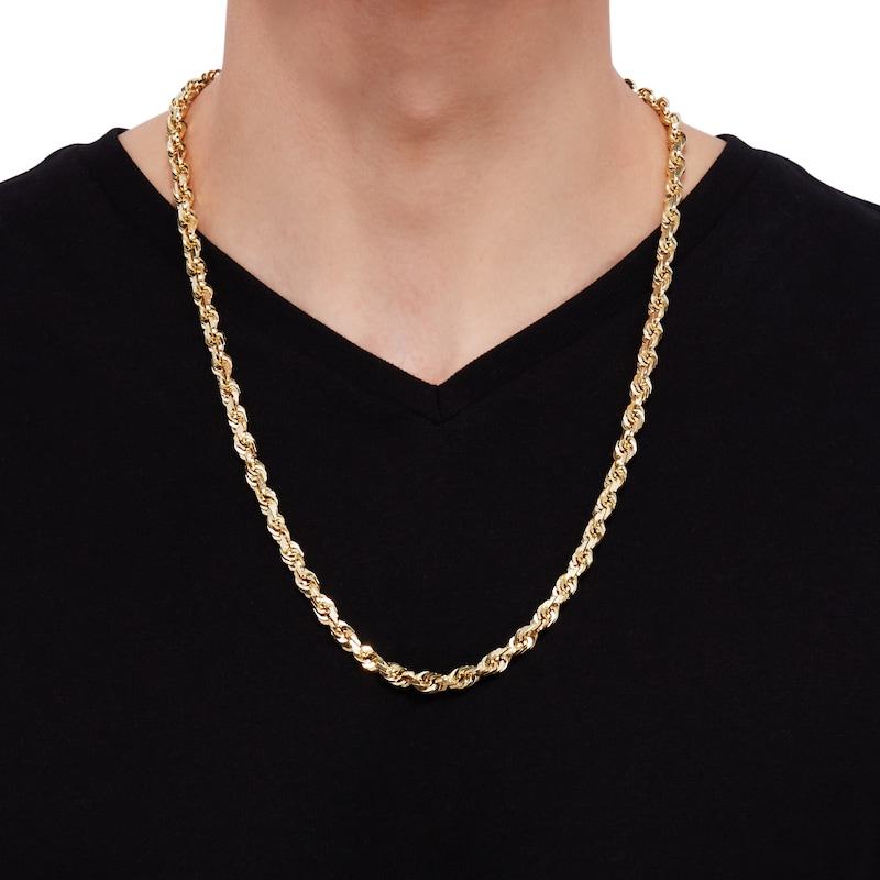 Main Image 4 of Glitter Rope Chain Necklace 6.5mm Solid 10K Yellow Gold 24&quot;