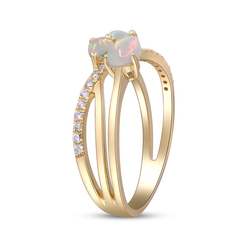 Main Image 2 of Pear-Shaped Natural Opal & Diamond Crossover Ring 1/6 ct tw 10K Yellow Gold