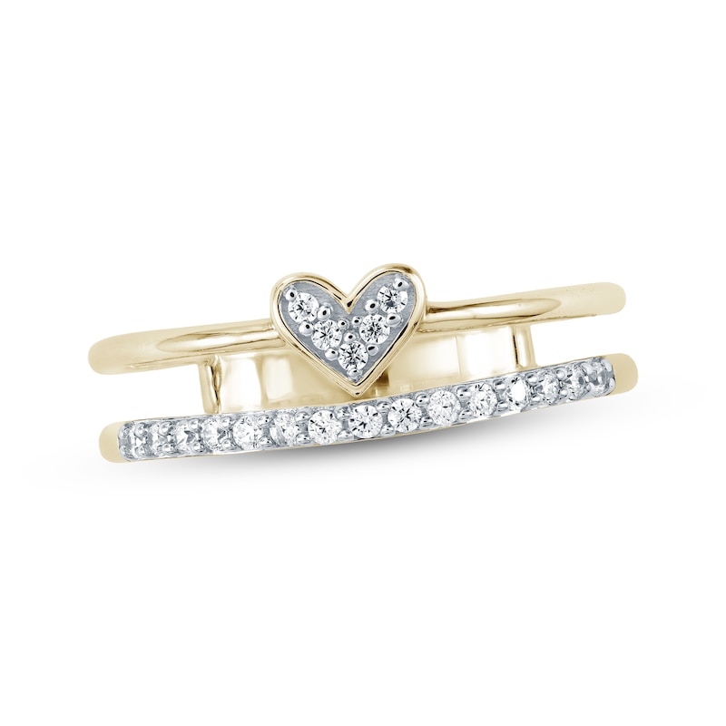 Main Image 1 of Diamond Heart Faux-Stack Ring 1/6 ct tw 10K Yellow Gold