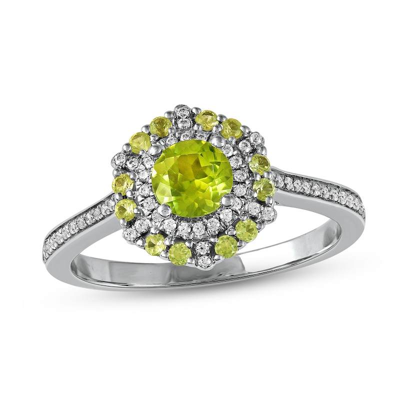 Main Image 1 of Peridot & Diamond Ring 1/6 ct tw 10K White Gold