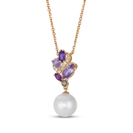 Le Vian Pretty in Pink Cultured Pearl & Multi-Gemstone Necklace 1/15 ct tw Diamonds 14K Strawberry Gold 19"