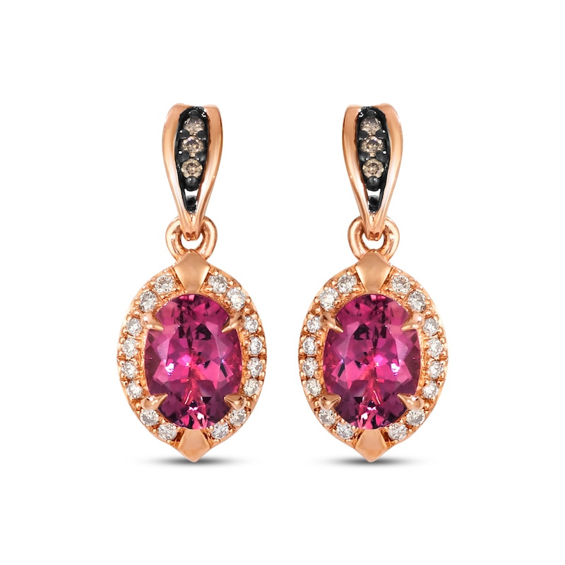 Main Image 2 of Le Vian Oval-Cut Pink Tourmaline Dangle Earrings 1/6 ct tw Diamonds 14K Strawberry Gold