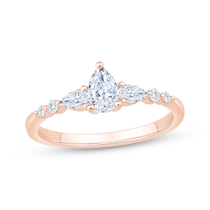 Main Image 1 of Now + Forever Lab-Grown Diamonds Pear-Shaped Three-Stone Engagement Ring 5/8 ct tw 14K Rose Gold