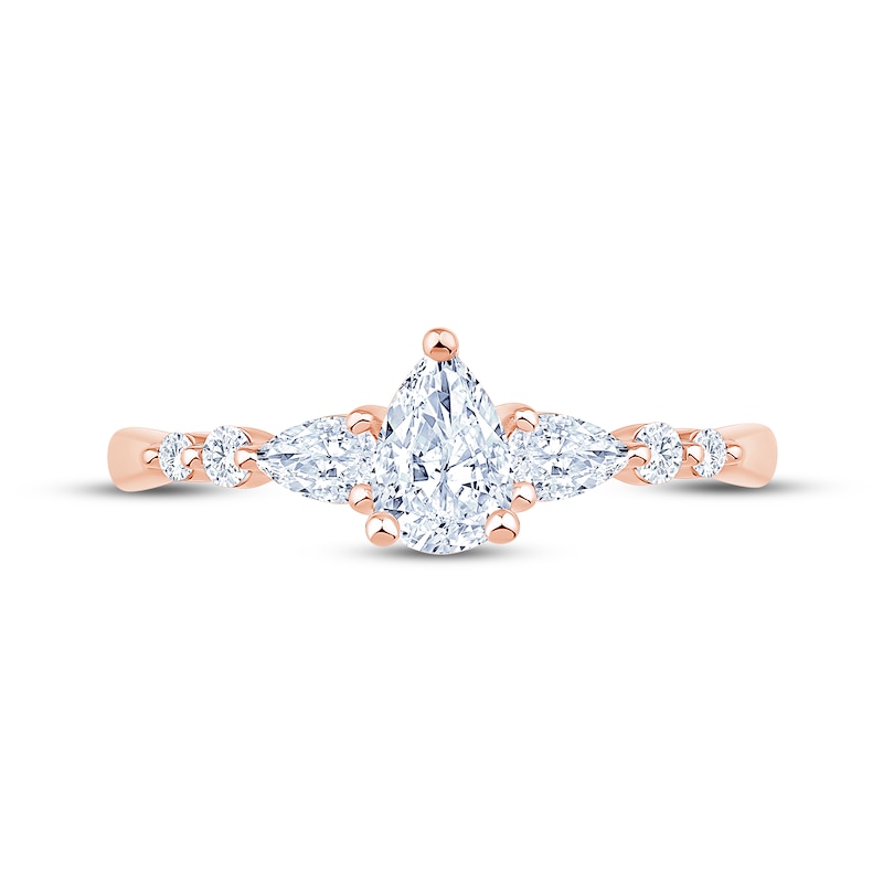 Main Image 3 of Now + Forever Lab-Grown Diamonds Pear-Shaped Three-Stone Engagement Ring 5/8 ct tw 14K Rose Gold