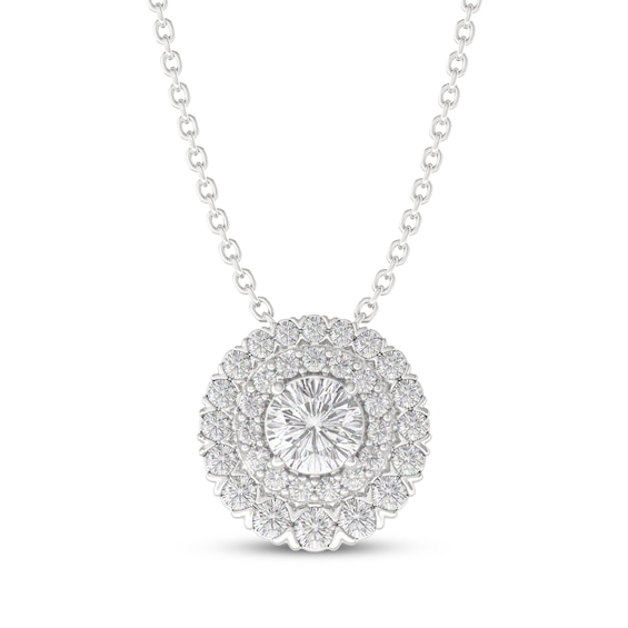 THE LEO Diamond Double Halo Necklace 1 ct tw 14K White Gold 19"