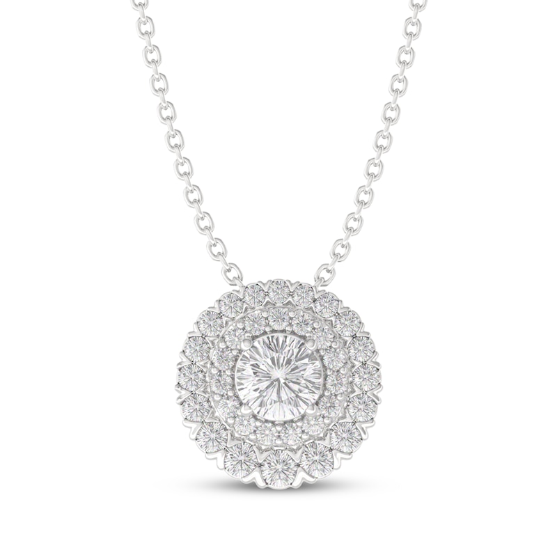 Main Image 1 of THE LEO Diamond Double Halo Necklace 1 ct tw 14K White Gold 19&quot;