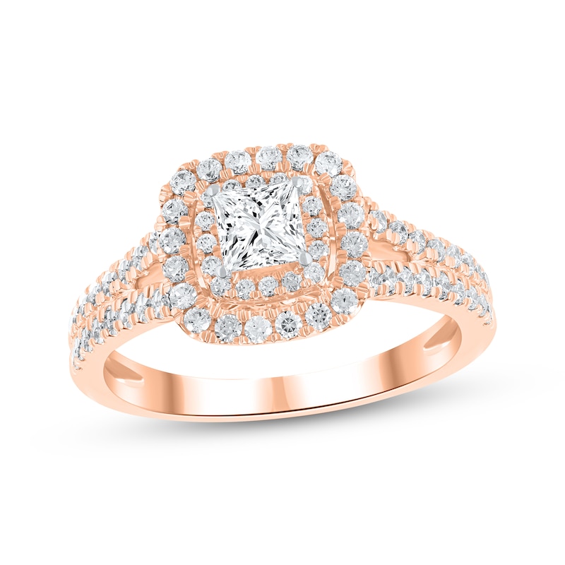 Main Image 1 of Now + Forever Lab-Grown Diamonds Princess-Cut Double Halo Engagement Ring 1 ct tw 14K Rose Gold