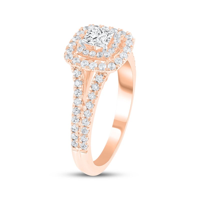 Main Image 2 of Now + Forever Lab-Grown Diamonds Princess-Cut Double Halo Engagement Ring 1 ct tw 14K Rose Gold