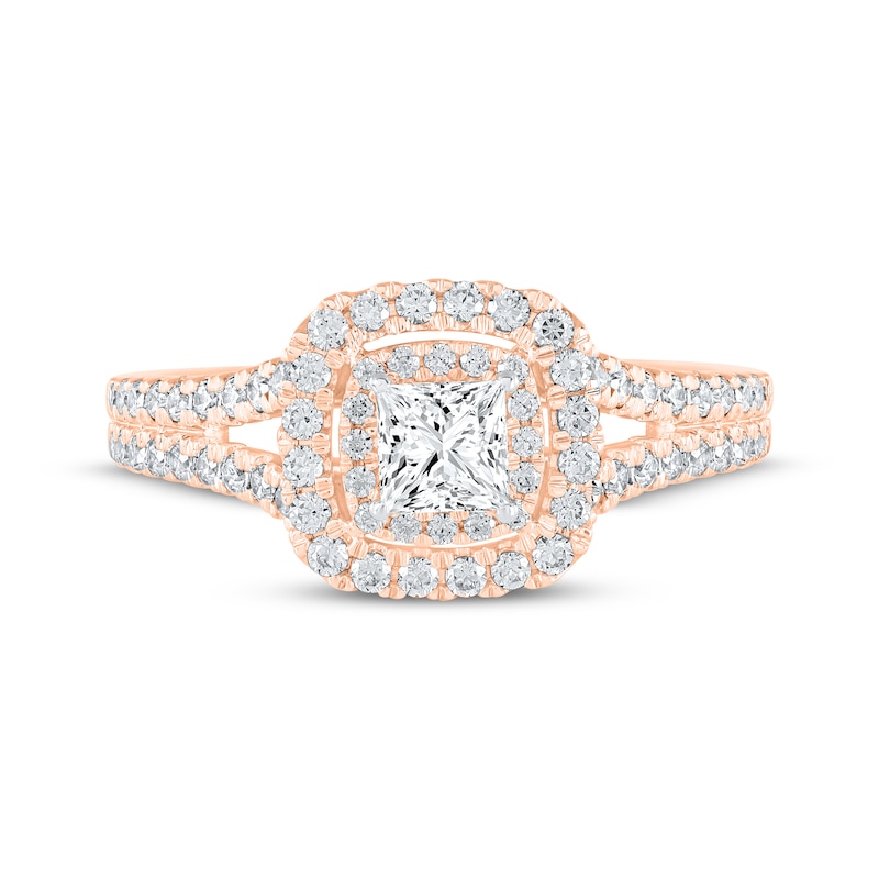 Main Image 3 of Now + Forever Lab-Grown Diamonds Princess-Cut Double Halo Engagement Ring 1 ct tw 14K Rose Gold