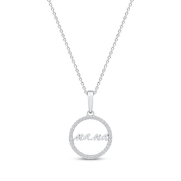 Diamond Circle "Mama" Necklace 1/10 ct tw 10K White Gold 18"