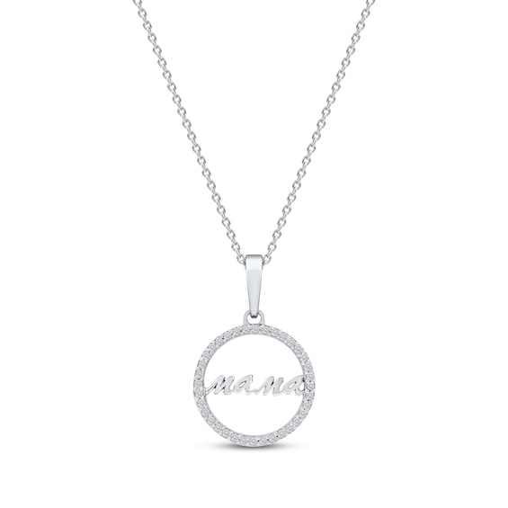 Diamond Circle "Mama" Necklace 1/10 ct tw 10K White Gold 18"