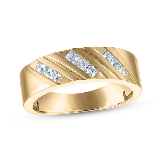 Now + Forever Men's Diamond Diagonal Wedding Band 1/2 ct tw 10K Yellow Gold