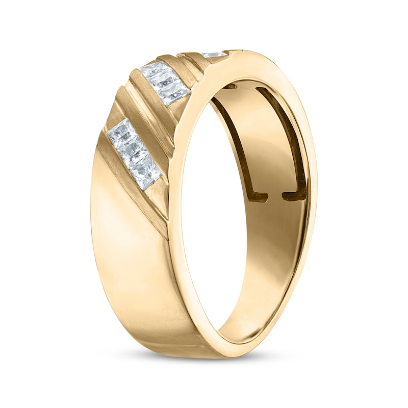 Main Image 2 of Now + Forever Men's Diamond Diagonal Wedding Band 1/2 ct tw 10K Yellow Gold