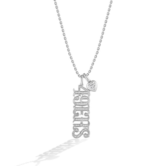 True Fans San Francisco 49ers 1/10ct tw Diamond and White Lab-Created Sapphire "49ERS" Heart Necklace Sterling Silver