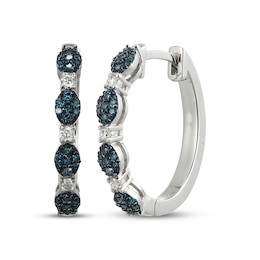 Blue & White Multi-Diamond Station Hoop Earrings 1/3 ct tw Sterling Silver