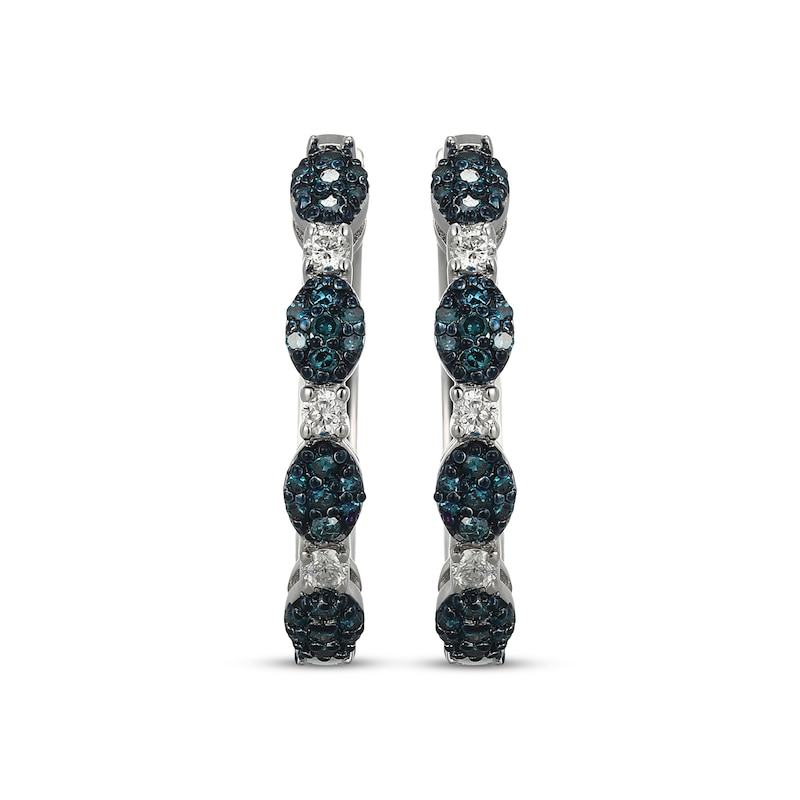 Main Image 2 of Blue & White Multi-Diamond Station Hoop Earrings 1/3 ct tw Sterling Silver