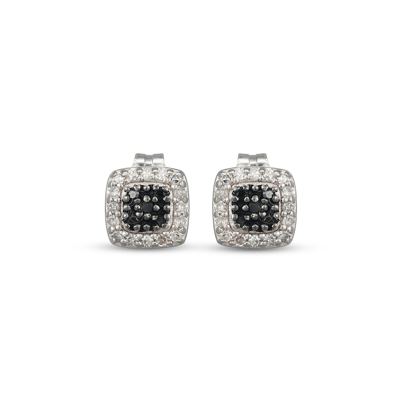 Main Image 2 of Black & White Multi-Diamond Cushion-Shaped Stud Earrings 1/8 ct tw Sterling Silver