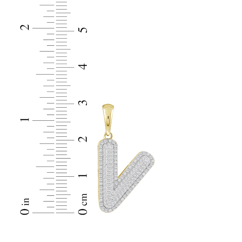 Main Image 3 of Diamond Puff Letter V Initial Charm 1/3 ct tw 10K Yellow Gold