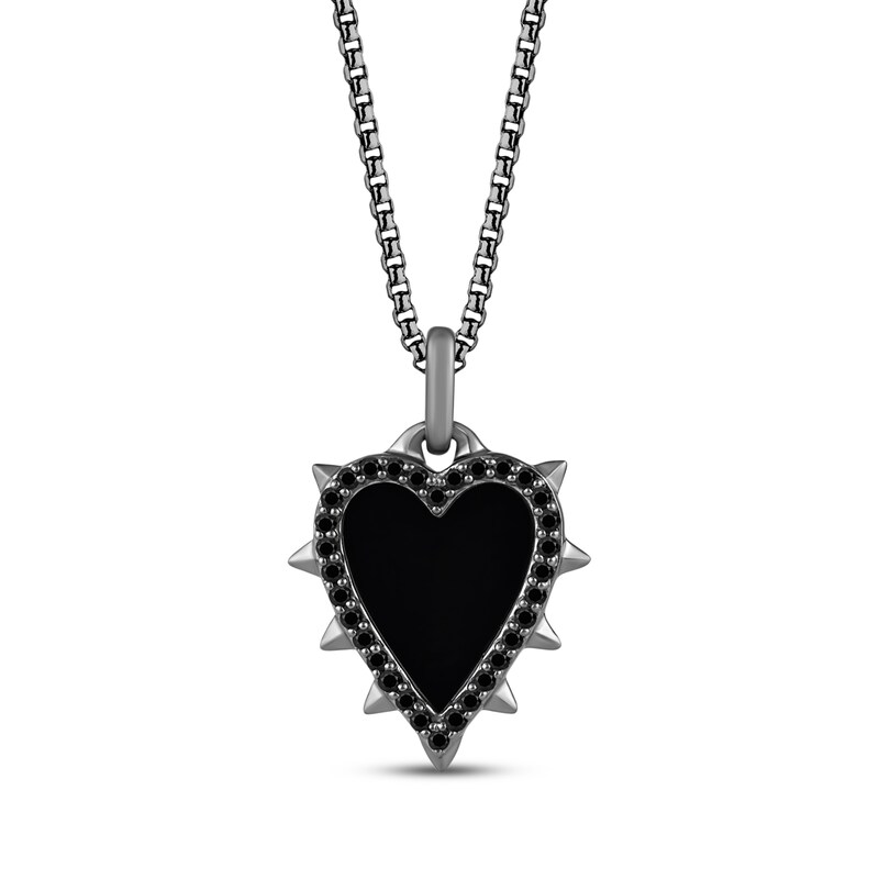 Main Image 1 of Ink & Ice Black Diamond & Ceramic Spike Heart Necklace 1/6 ct tw Black Rhodium-Plated Sterling Silver 18&quot;