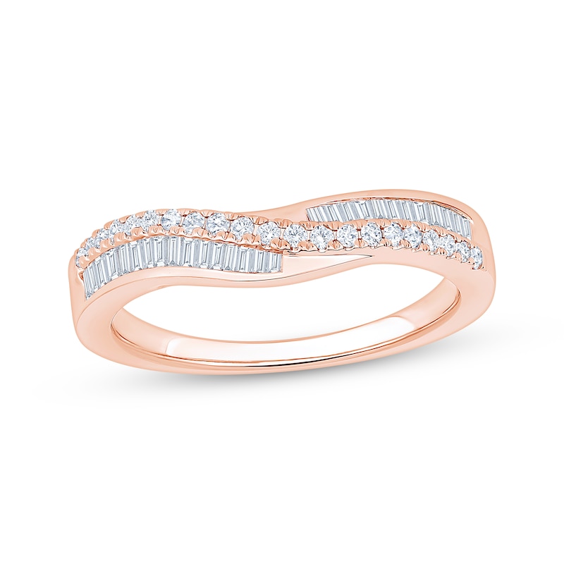 Main Image 1 of Now + Forever Baguette & Round-Cut Diamond Contour Anniversary Ring 1/3 ct tw 10K Rose Gold