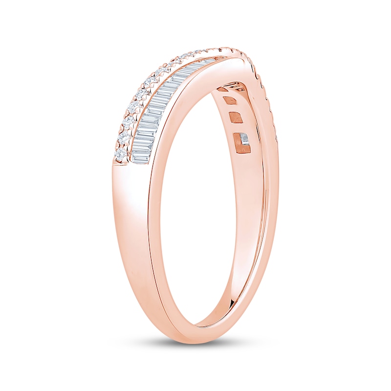 Main Image 2 of Now + Forever Baguette & Round-Cut Diamond Contour Anniversary Ring 1/3 ct tw 10K Rose Gold