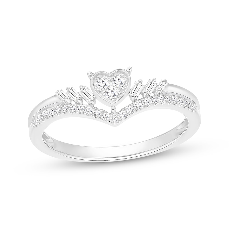 Main Image 1 of Multi-Diamond Heart Chevron Fashion Ring 1/5 ct tw 10K White Gold