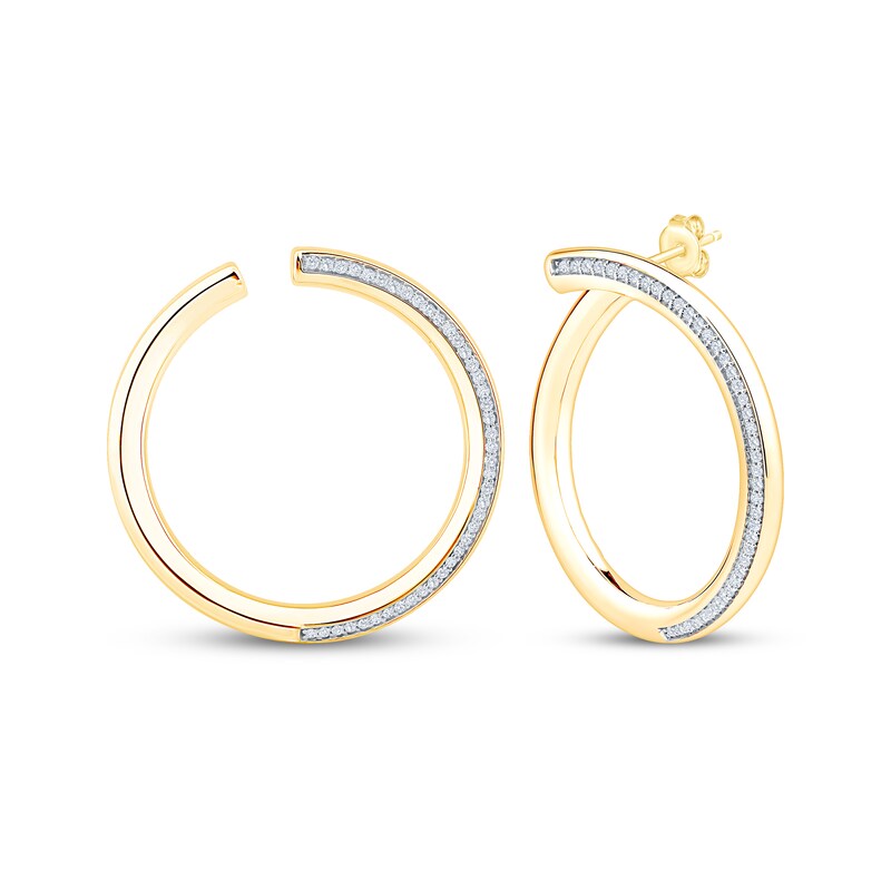 Main Image 1 of Diamond Pavé Open Hoop Earrings 1/2 ct tw 10K Yellow Gold