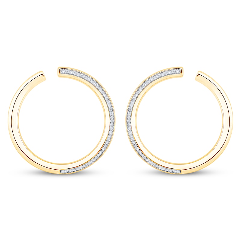 Main Image 2 of Diamond Pavé Open Hoop Earrings 1/2 ct tw 10K Yellow Gold