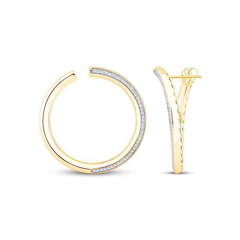 Main Image 3 of Diamond Pavé Open Hoop Earrings 1/2 ct tw 10K Yellow Gold
