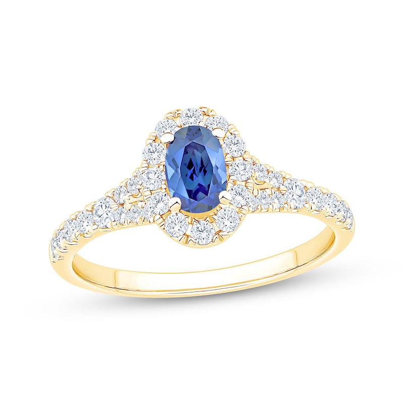 Main Image 1 of Now + Forever Oval-Cut Natural Blue Sapphire & Diamond Engagement Ring 1/2 ct tw 14K Yellow Gold
