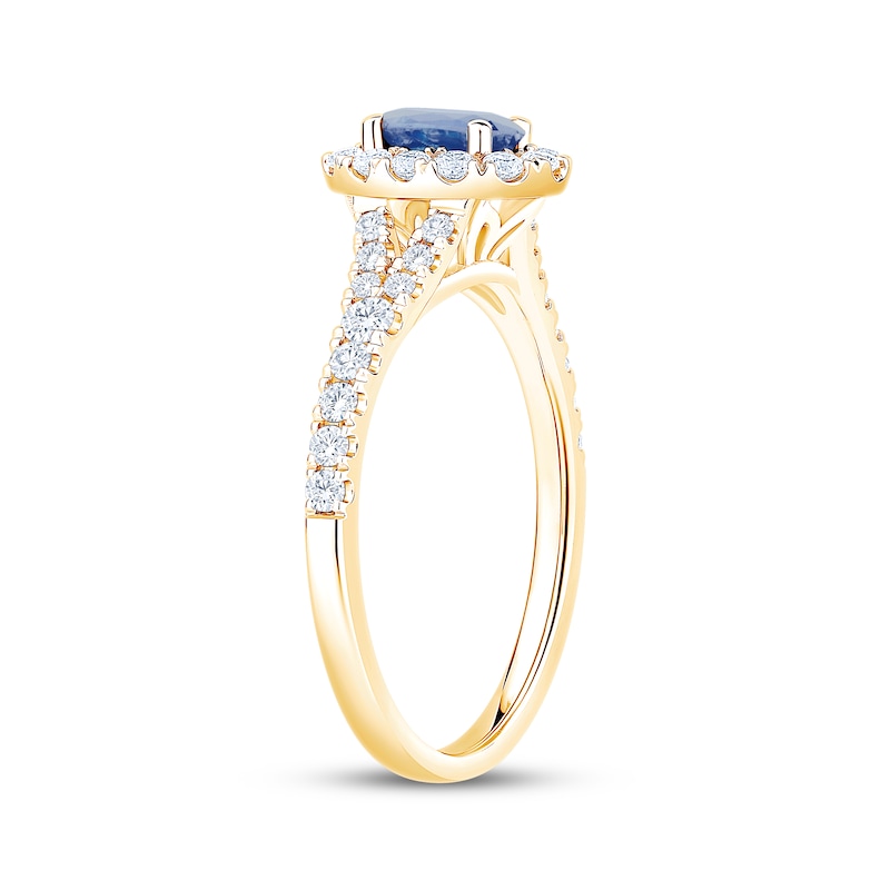 Main Image 2 of Now + Forever Oval-Cut Natural Blue Sapphire & Diamond Engagement Ring 1/2 ct tw 14K Yellow Gold