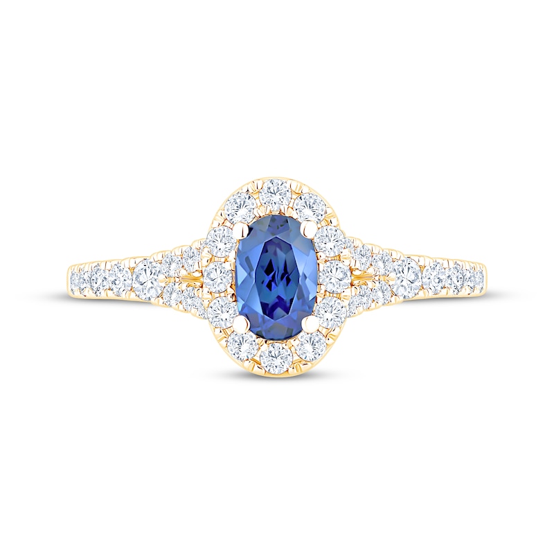 Main Image 3 of Now + Forever Oval-Cut Natural Blue Sapphire & Diamond Engagement Ring 1/2 ct tw 14K Yellow Gold